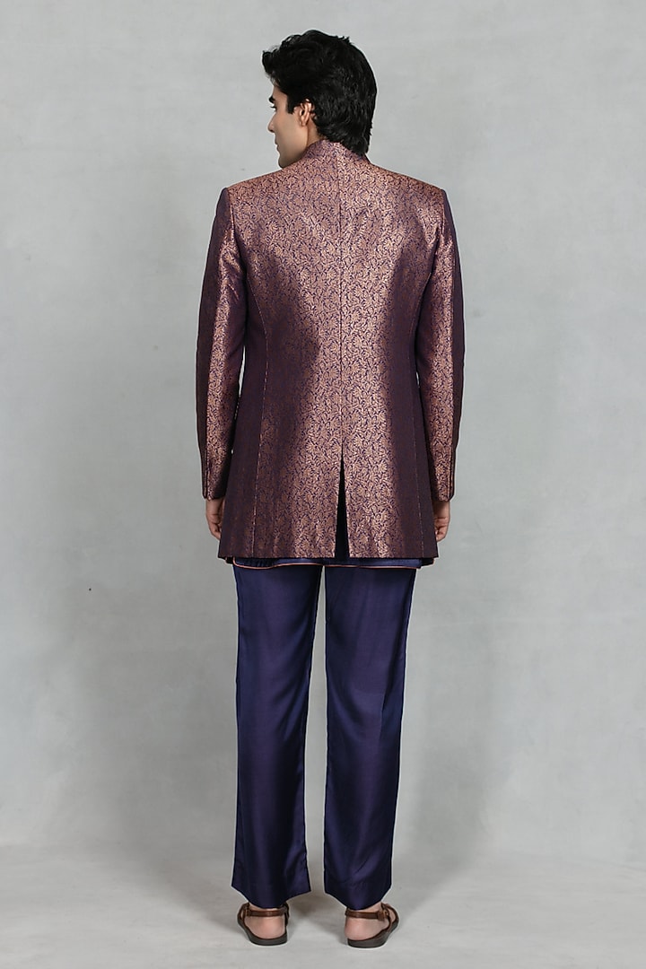 Cobalt Blue Brocade Indowetern Set by Bohame Men at Pernia's Pop Up Shop
