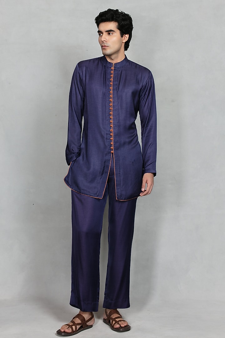Cobalt Blue Brocade Indowetern Set by Bohame Men at Pernia's Pop Up Shop