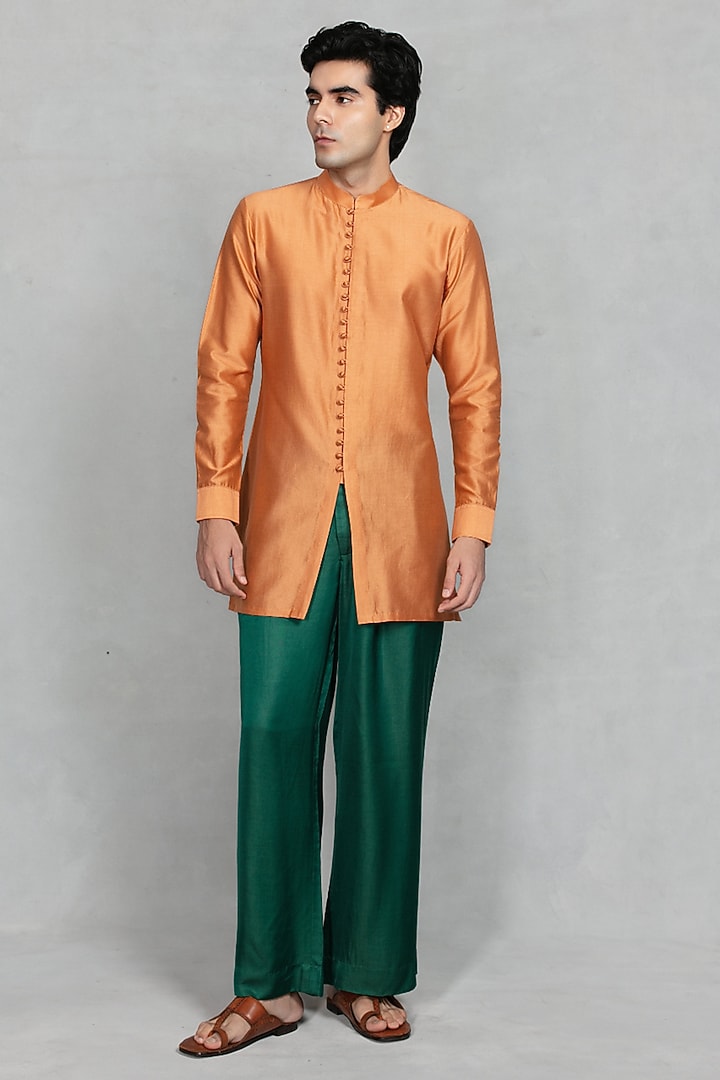 Bottle Green Brocade Wedding Indowestern Set by Bohame Men at Pernia's Pop Up Shop
