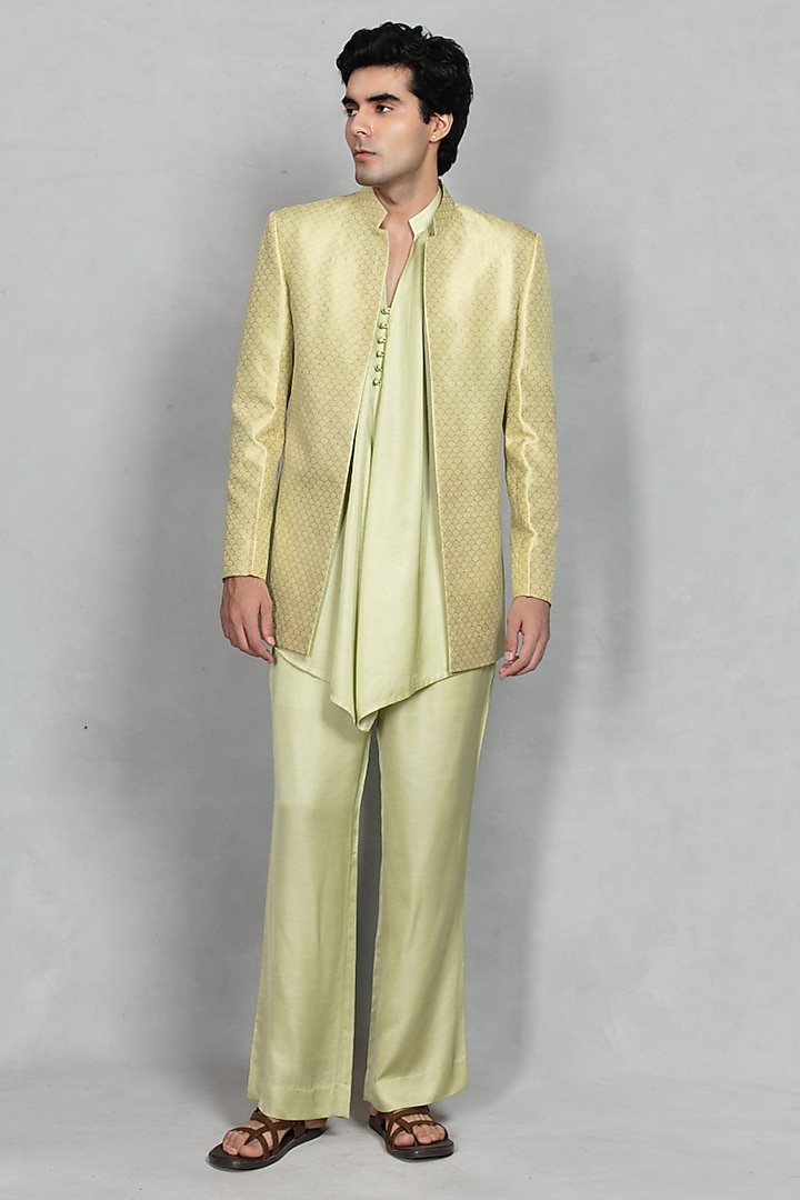 Beige Gold Brocade Wedding Indowestern Set by Bohame Men at Pernia's Pop Up Shop