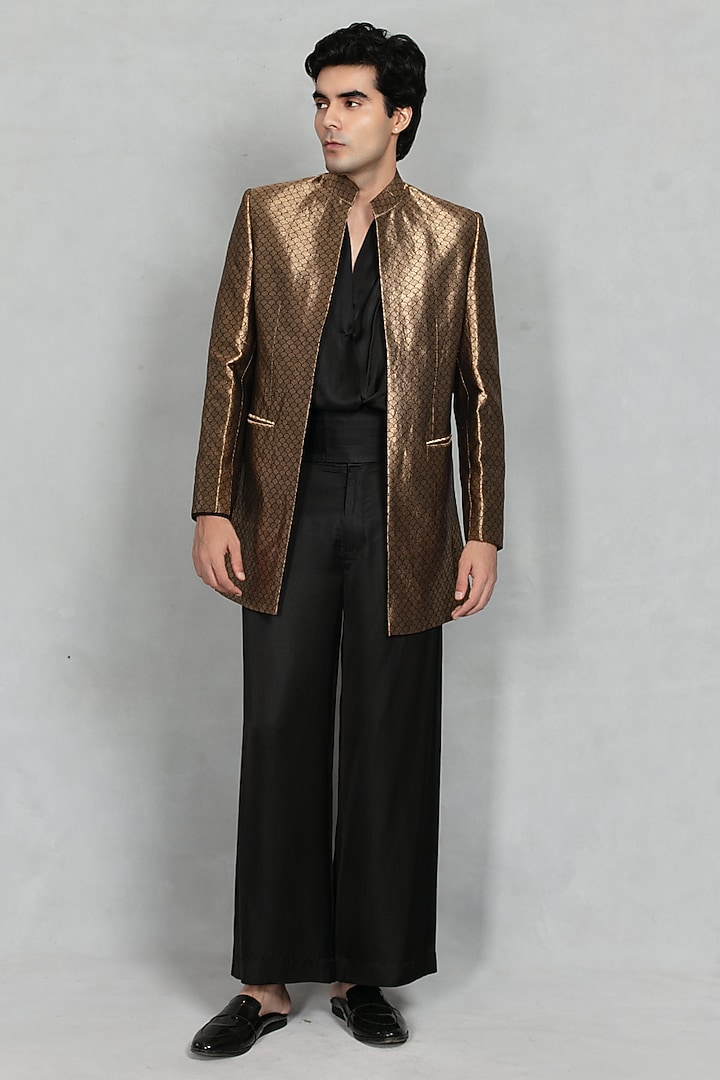 Gold Brocade Wedding Indowestern Set by Bohame Men at Pernia's Pop Up Shop