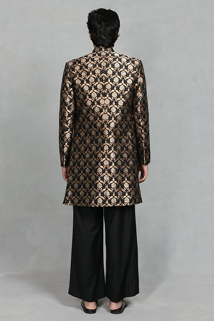 Black & Gold Brocade Wedding Indowestern Set by Bohame Men at Pernia's Pop Up Shop