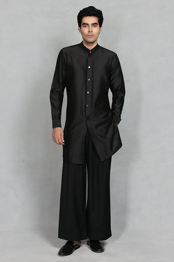 Black & Gold Brocade Wedding Indowestern Set by Bohame Men at Pernia's Pop Up Shop