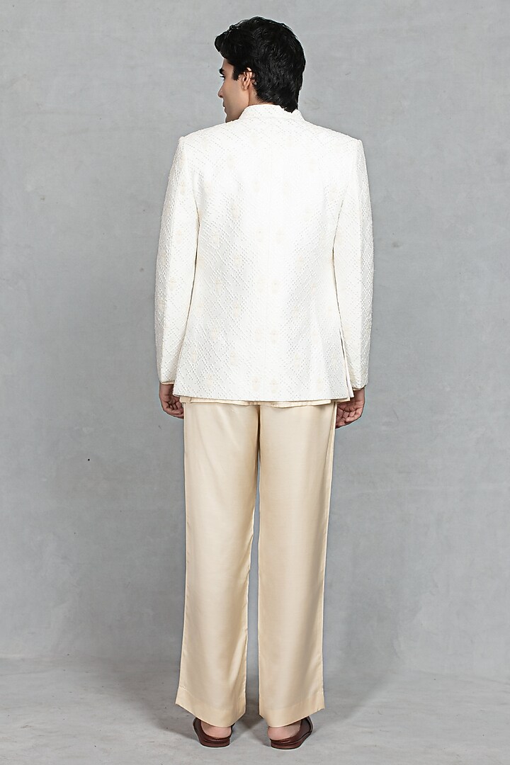 Ivory Chikankari Fabric Embroidered Jacket Set by Bohame Men at Pernia's Pop Up Shop