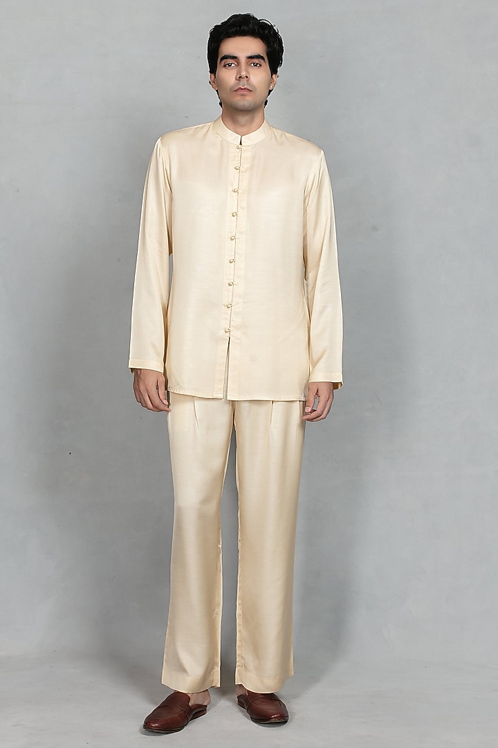 Ivory Chikankari Fabric Embroidered Jacket Set by Bohame Men at Pernia's Pop Up Shop