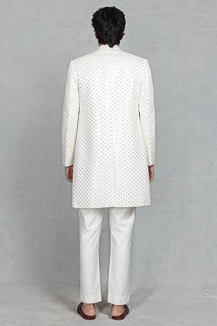 White Chikankari Fabric Mirror Embroidered Jacket Set by Bohame Men at Pernia's Pop Up Shop