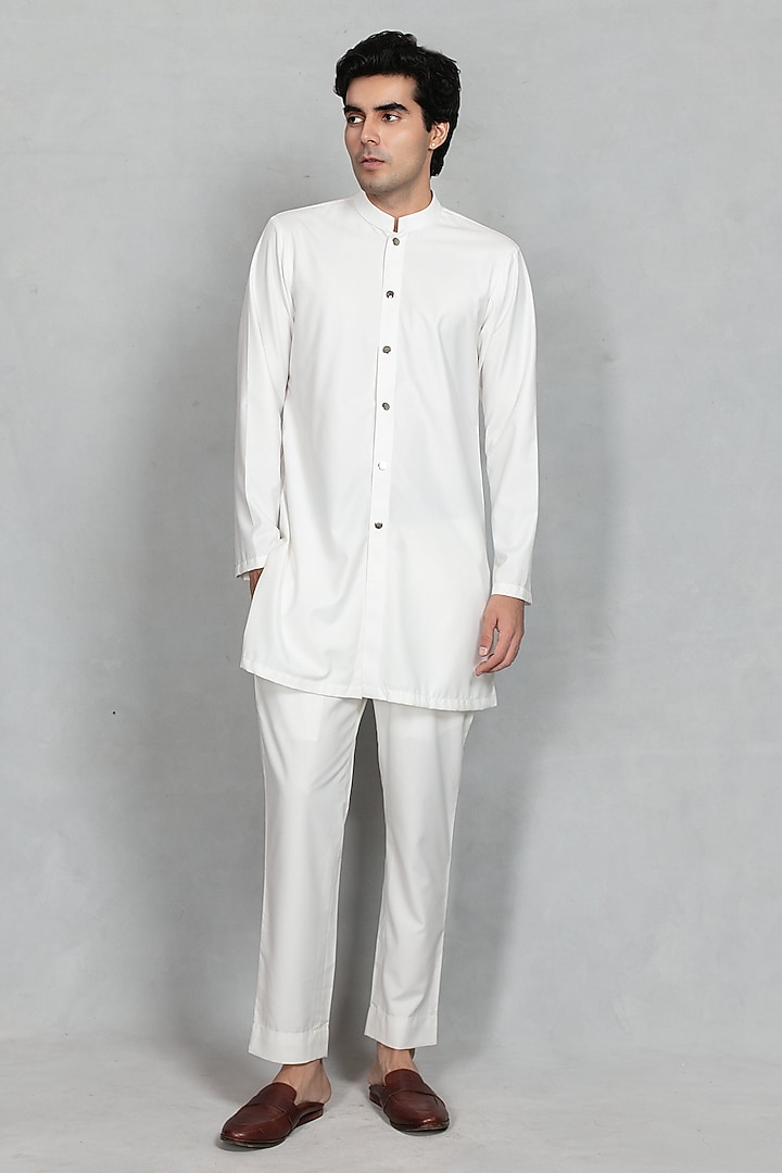 White Chikankari Fabric Mirror Embroidered Jacket Set by Bohame Men at Pernia's Pop Up Shop