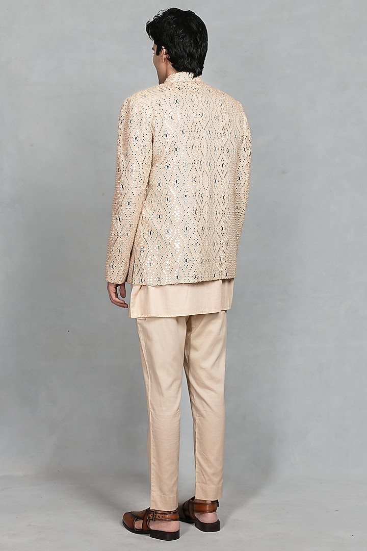 Beige Chikankari Fabric Mirror Embroidered Jacket Set by Bohame Men at Pernia's Pop Up Shop