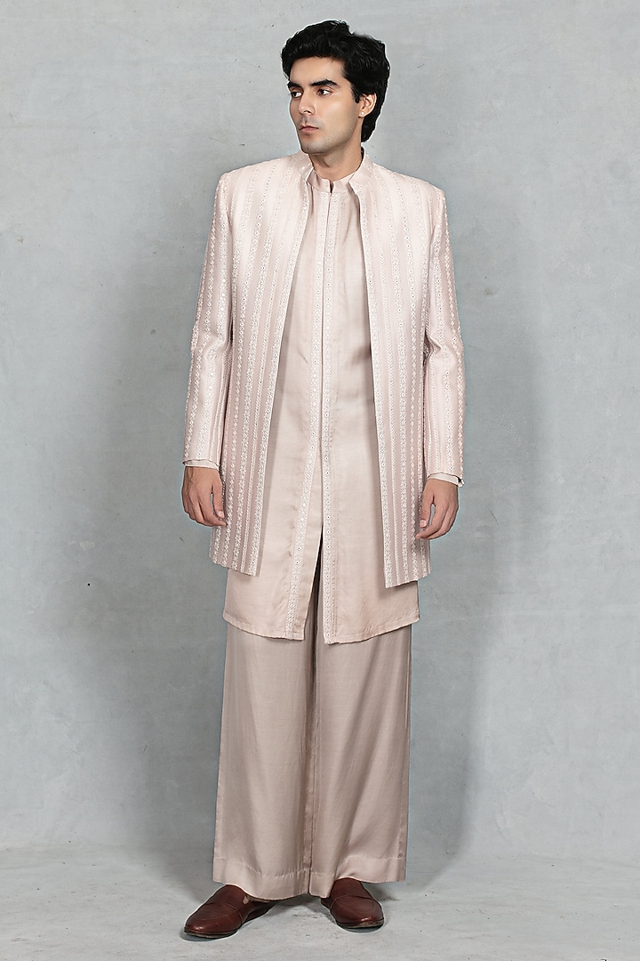 Mauve Chikankari Fabric Embroidered Jacket Set by Bohame Men at Pernia's Pop Up Shop