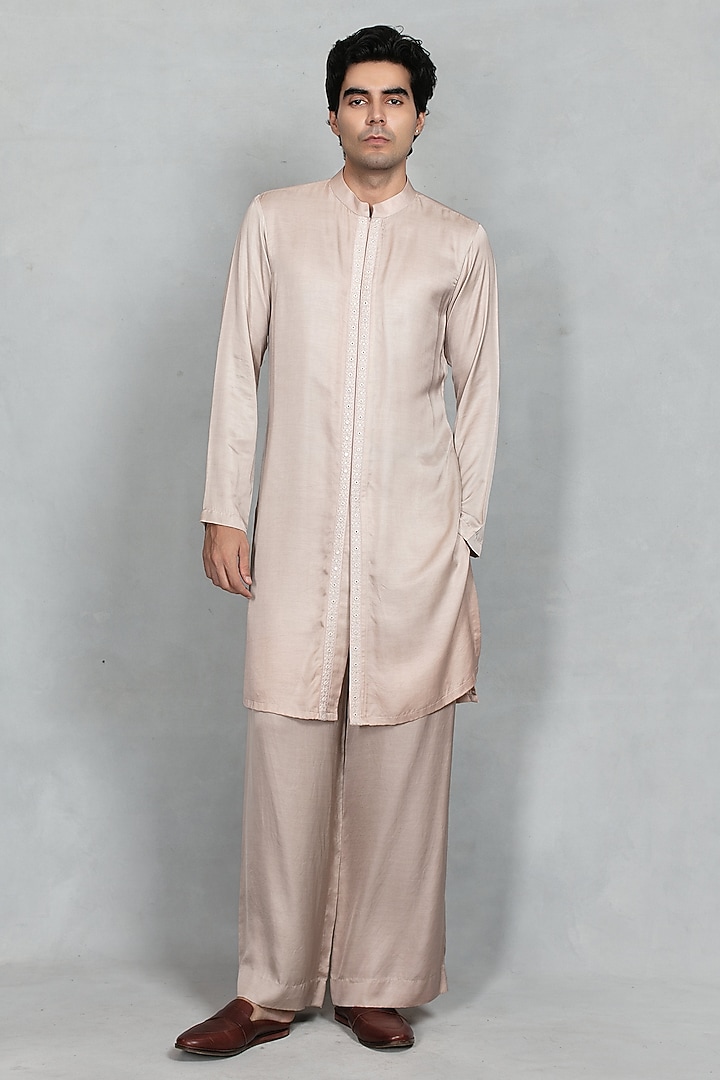 Mauve Chikankari Fabric Embroidered Jacket Set by Bohame Men at Pernia's Pop Up Shop