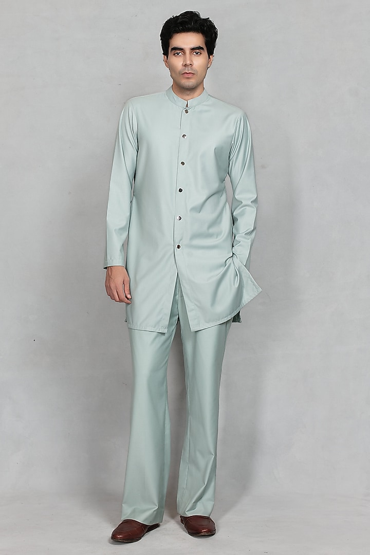 Sage Green Chikankari Fabric Embroidered Jacket Set by Bohame Men at Pernia's Pop Up Shop
