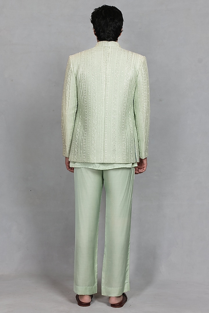 Mint Green Chikankari Fabric Embroidered Jacket Set by Bohame Men at Pernia's Pop Up Shop