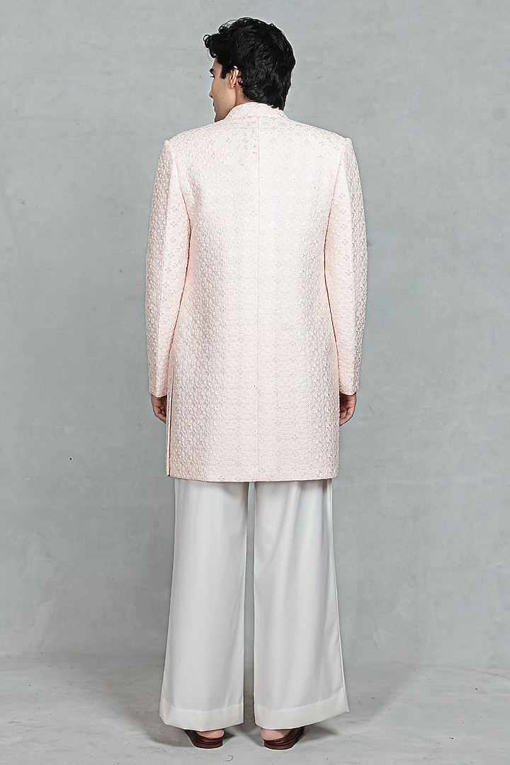 Light Pink Chikankari Fabric Embroidered Jacket Set by Bohame Men at Pernia's Pop Up Shop