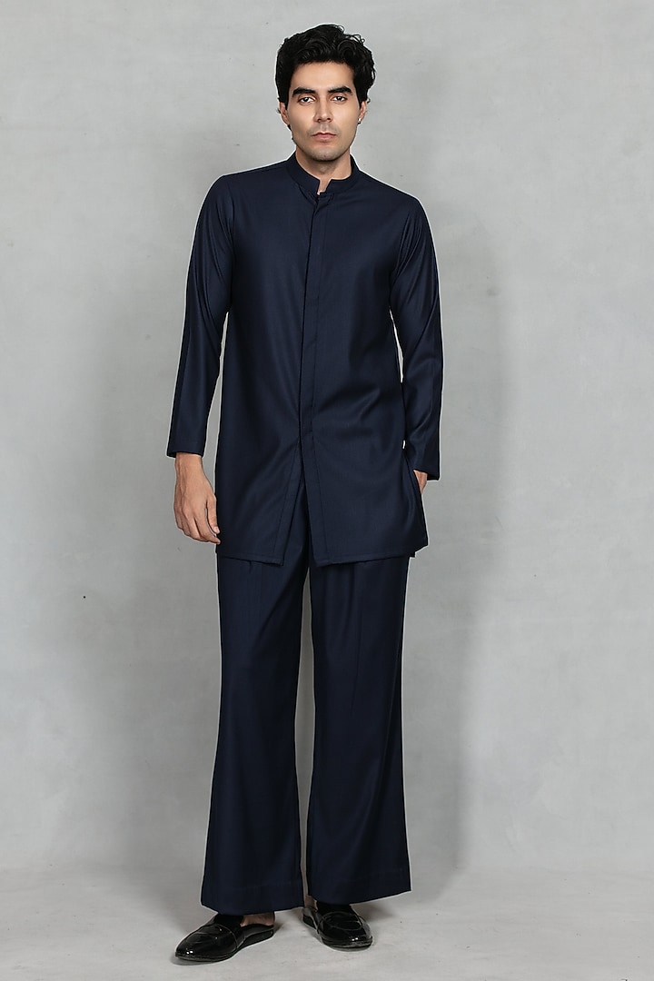 Navy Blue Chikankari Fabric Sequins Embroidered Jacket Set by Bohame Men at Pernia's Pop Up Shop