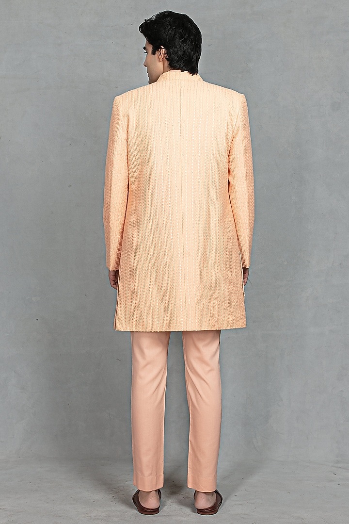 Peach Chikankari Fabric Embroidered Jacket Set by Bohame Men at Pernia's Pop Up Shop