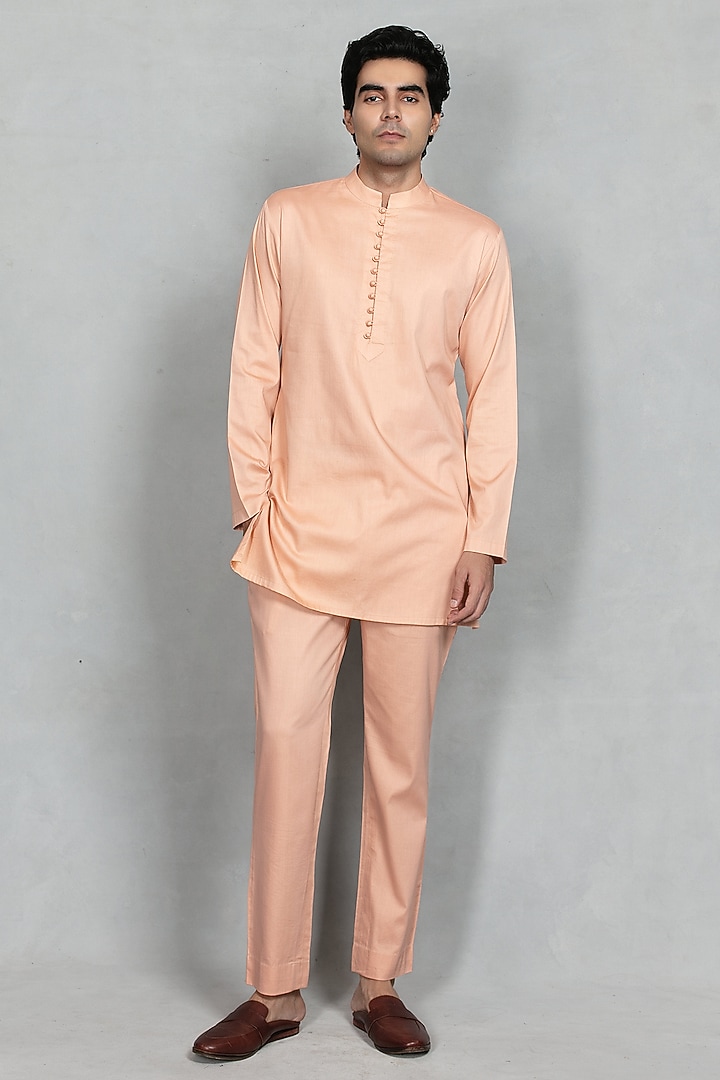 Peach Chikankari Fabric Embroidered Jacket Set by Bohame Men at Pernia's Pop Up Shop