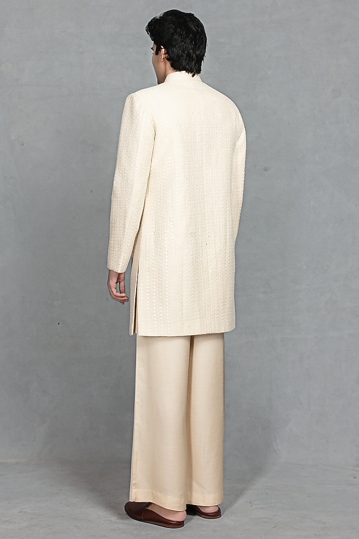 Ivory Chikankari Fabric Embroidered Jacket Set by Bohame Men at Pernia's Pop Up Shop
