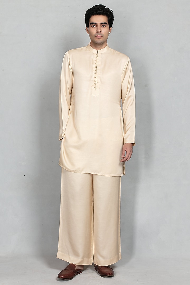 Ivory Chikankari Fabric Embroidered Jacket Set by Bohame Men at Pernia's Pop Up Shop