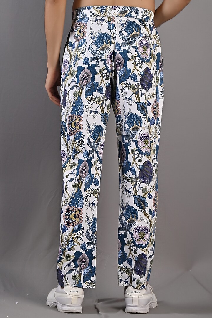 Off-White & Blue Cotton Satin Digital Printed Kurta Set by Bohame Men at Pernia's Pop Up Shop