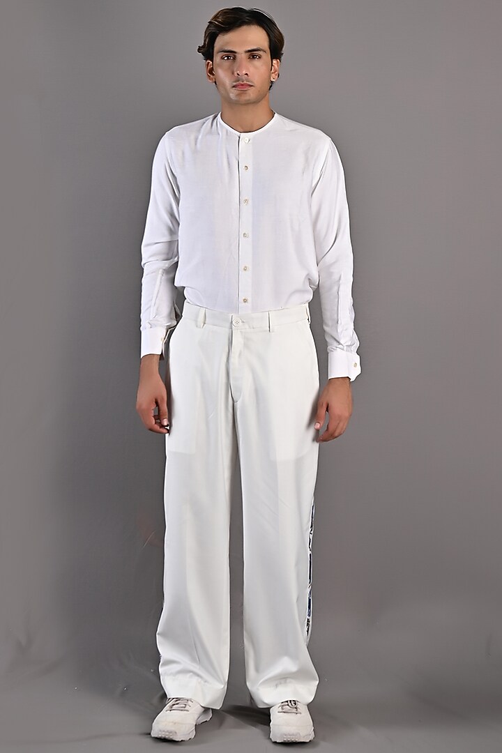 Off-White & Blue Printed Short Jacket Set by Bohame Men at Pernia's Pop Up Shop