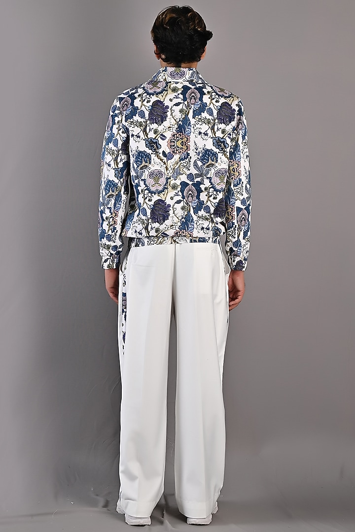 Off-White & Blue Printed Bomber Jacket Set by Bohame Men at Pernia's Pop Up Shop