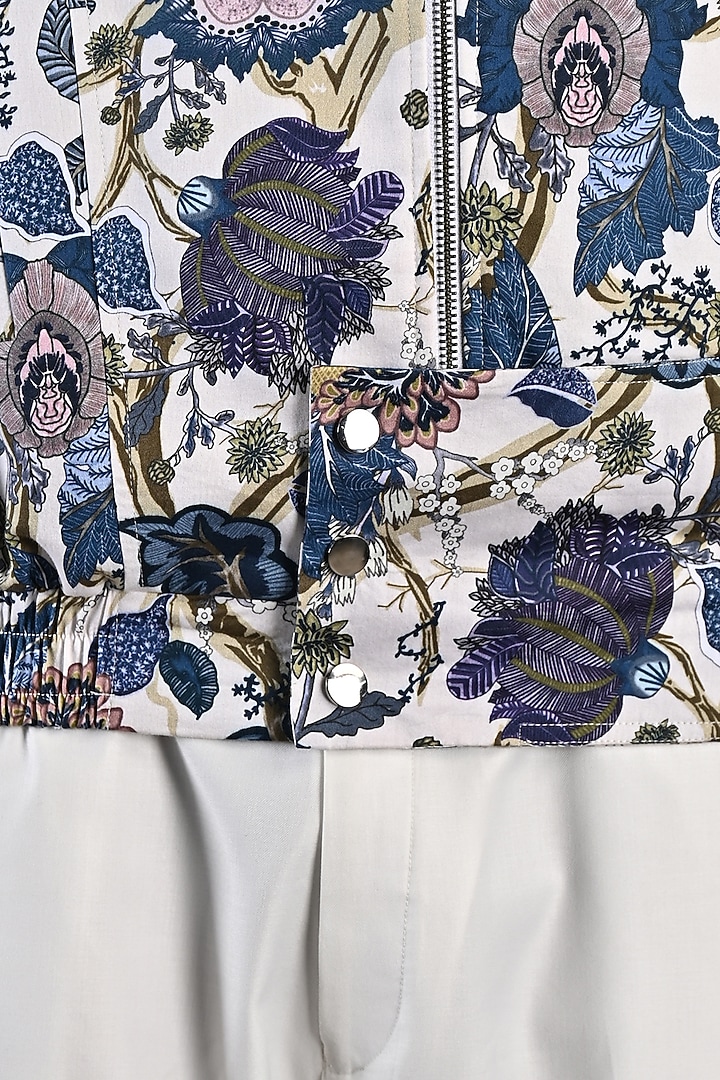 Off-White & Blue Printed Bomber Jacket Set by Bohame Men at Pernia's Pop Up Shop