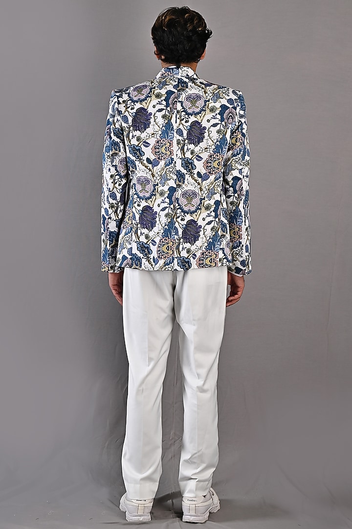 Off-White & Blue Printed Layered Jacket Set by Bohame Men at Pernia's Pop Up Shop