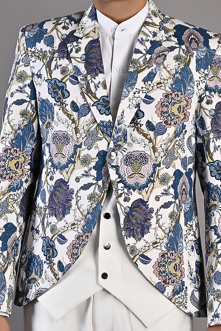 Off-White & Blue Printed Layered Jacket Set by Bohame Men at Pernia's Pop Up Shop