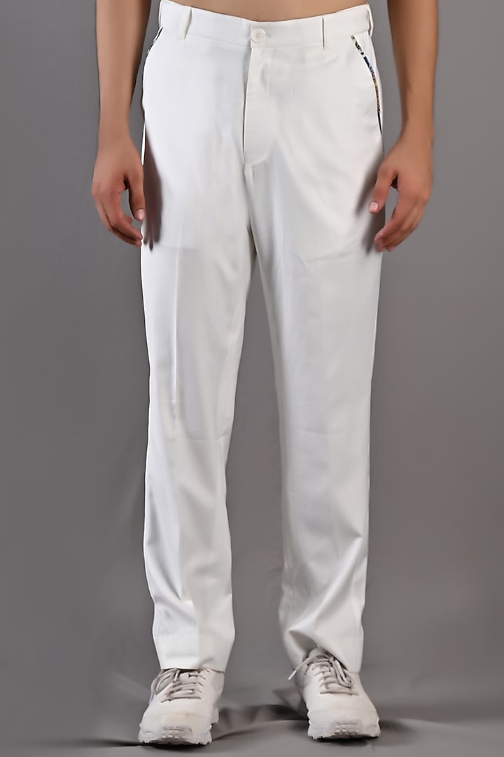 Off-White & Blue Printed Wedding Bandhgala Set by Bohame Men at Pernia's Pop Up Shop