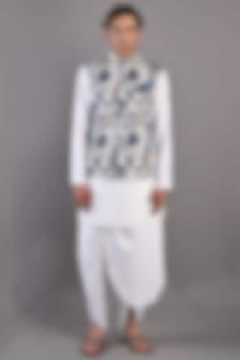 Off-White Cotton Satin Digital Printed Nehru Jacket Set by Bohame Men at Pernia's Pop Up Shop