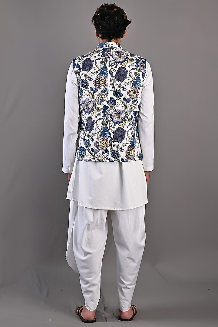 Off-White Cotton Satin Digital Printed Nehru Jacket Set by Bohame Men at Pernia's Pop Up Shop