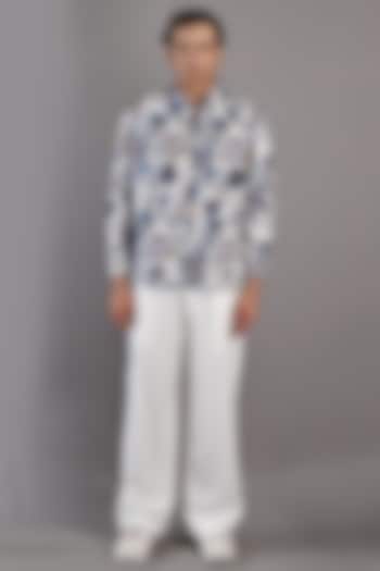 Off-White & Blue Printed Shacket Set by Bohame Men at Pernia's Pop Up Shop