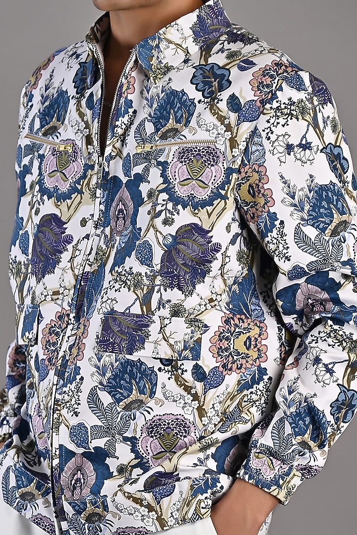 Off-White & Blue Printed Shacket Set by Bohame Men at Pernia's Pop Up Shop