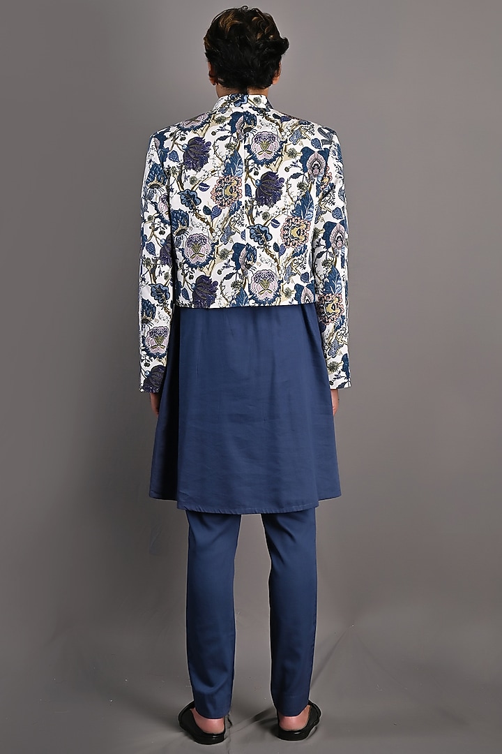 Off-White & Blue Printed Indo-Western Set by Bohame Men at Pernia's Pop Up Shop
