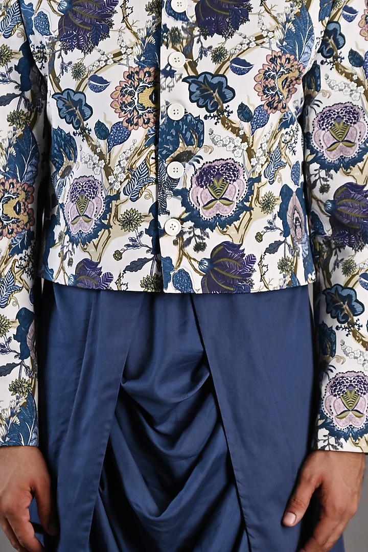 Off-White & Blue Printed Indo-Western Set by Bohame Men at Pernia's Pop Up Shop