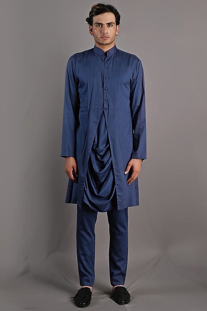 Off-White & Blue Printed Indo-Western Set by Bohame Men at Pernia's Pop Up Shop
