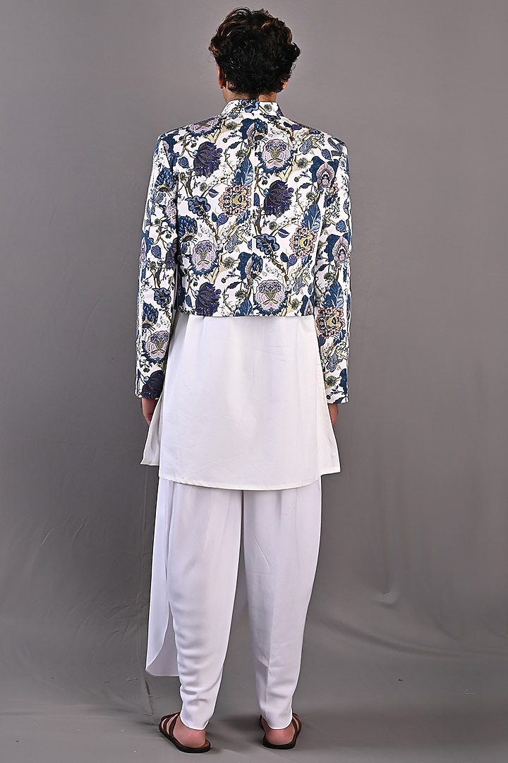 Off-White & Blue Cotton Satin Indo-Western Set by Bohame Men at Pernia's Pop Up Shop