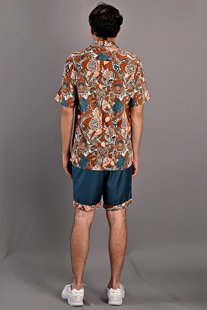 Maroon & Teal Printed Co-Ord Set by Bohame Men at Pernia's Pop Up Shop