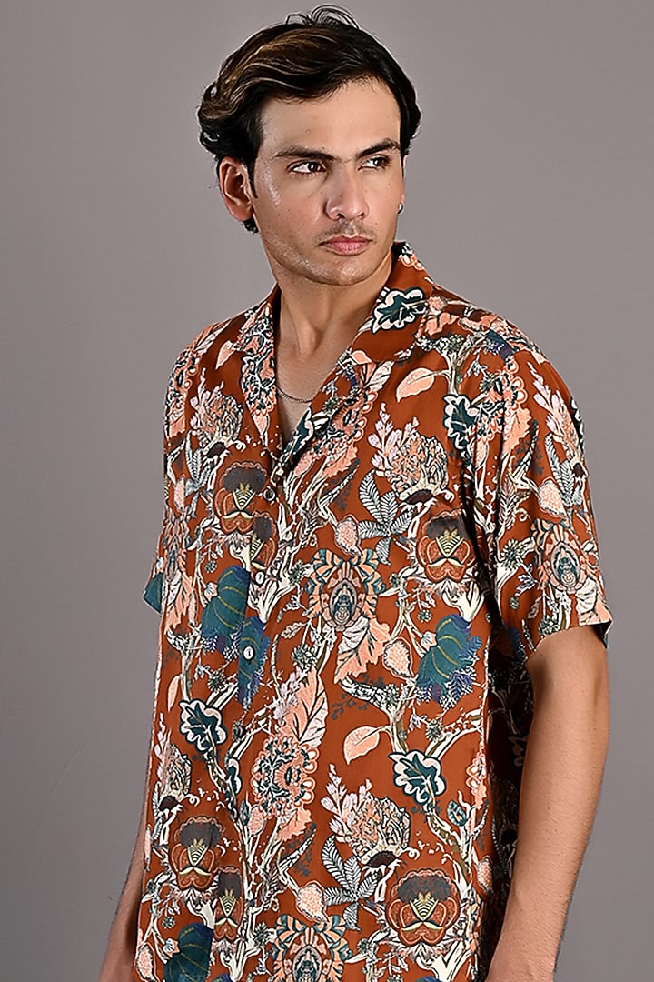 Maroon & Teal Printed Co-Ord Set by Bohame Men at Pernia's Pop Up Shop