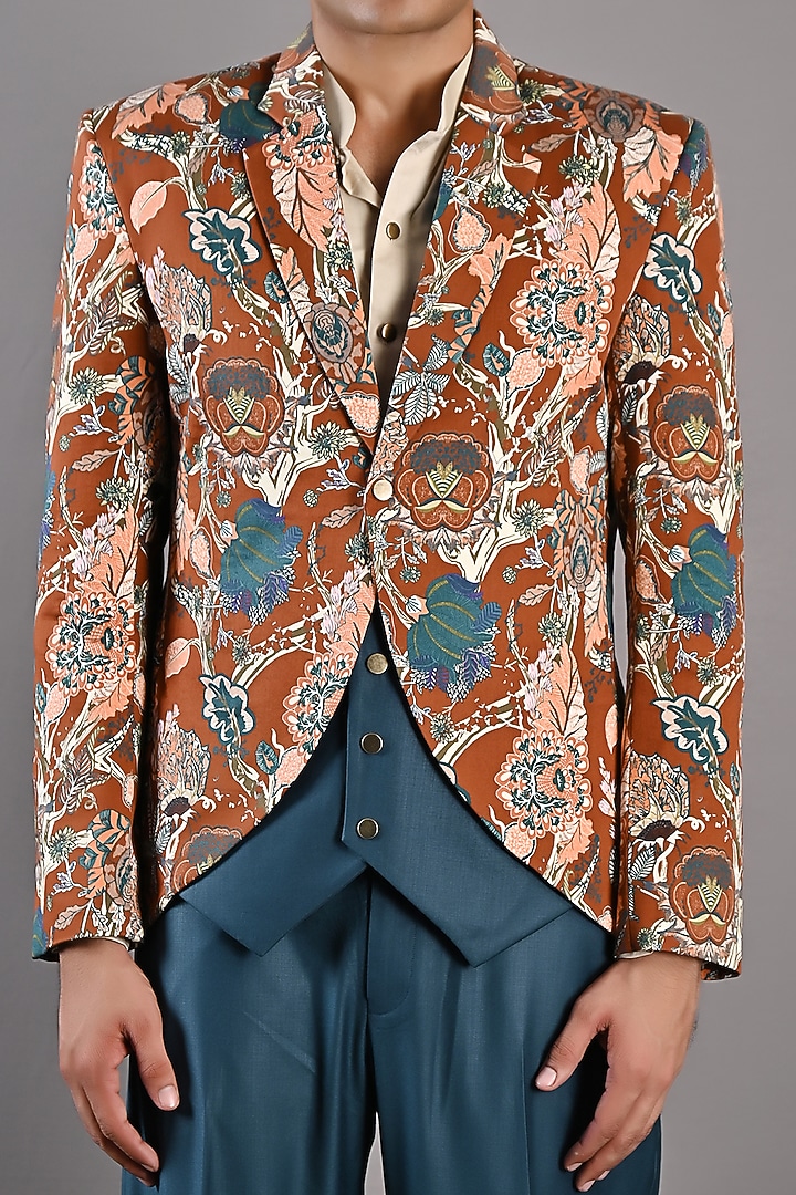 Maroon Printed Layered Jacket Set by Bohame Men at Pernia's Pop Up Shop