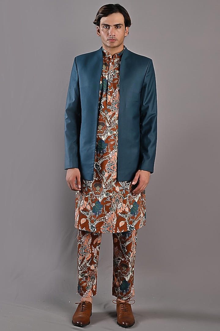 Teal Suiting Indo-Western Set by Bohame Men
