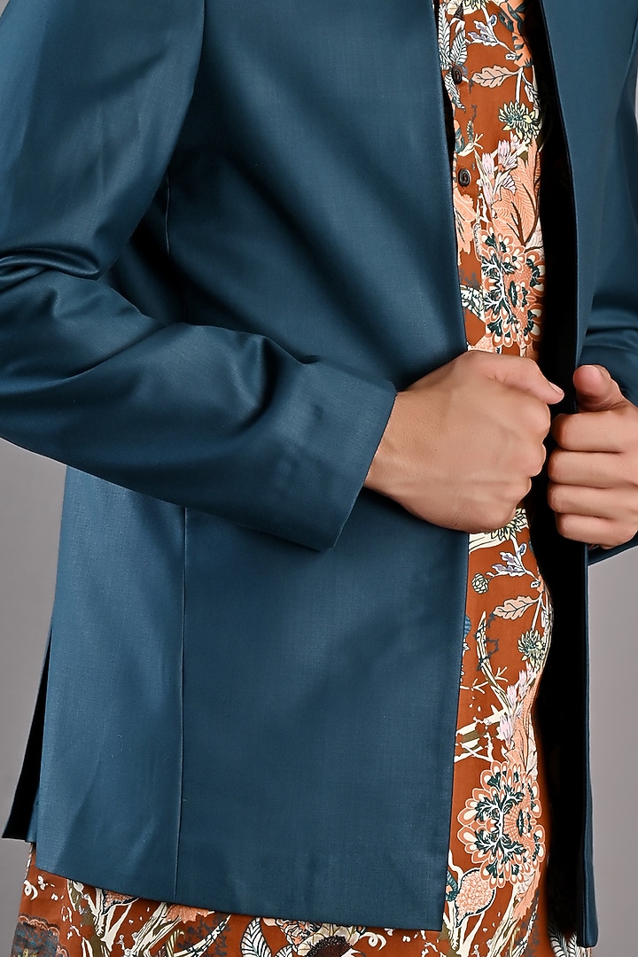 Teal Suiting Indo-Western Set by Bohame Men at Pernia's Pop Up Shop