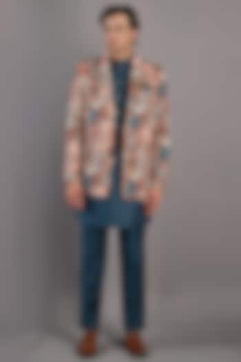 Maroon Printed Indo-Western Set by Bohame Men