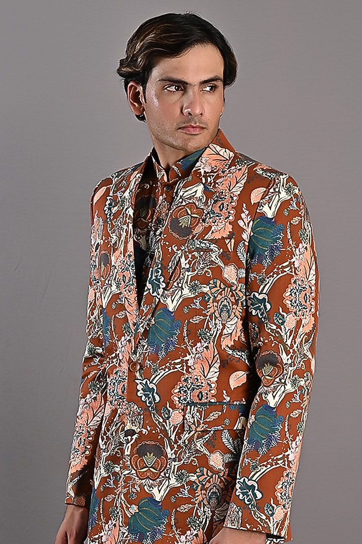Maroon Cotton Satin Printed Indo-Western Set by Bohame Men at Pernia's Pop Up Shop