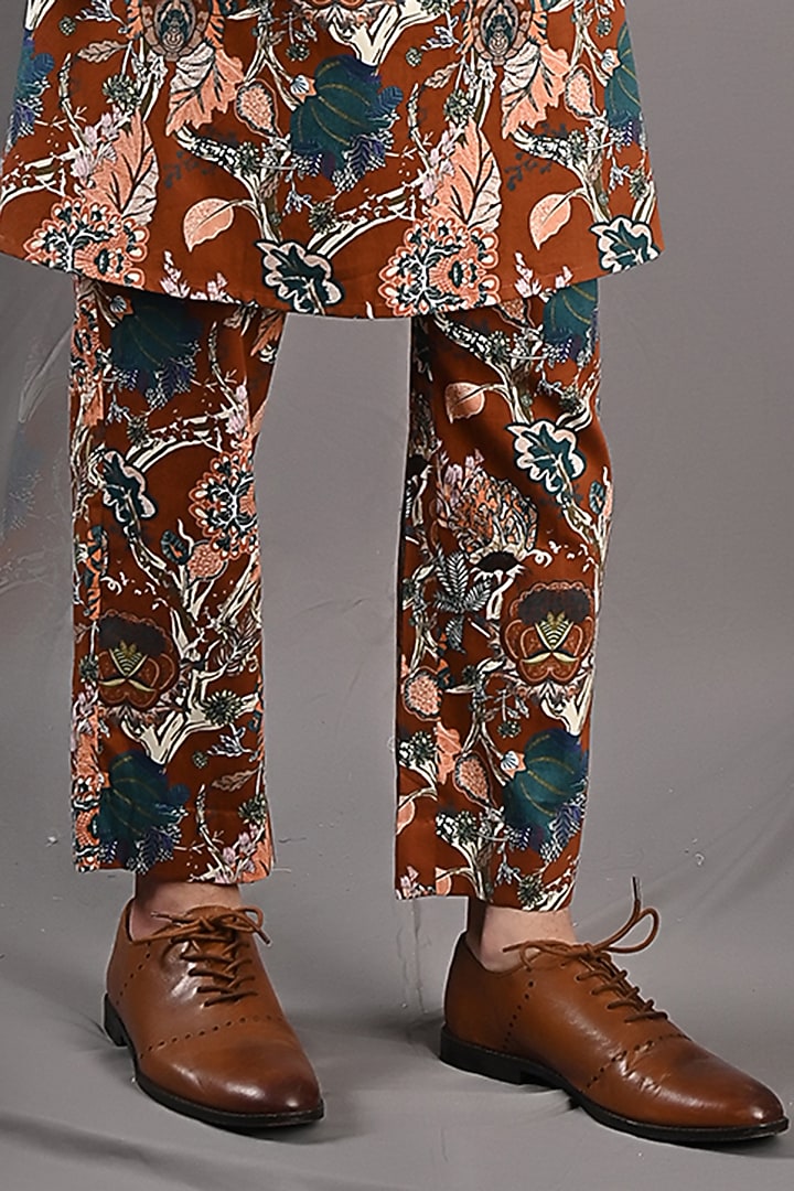 Maroon Cotton Satin Printed Indo-Western Set by Bohame Men at Pernia's Pop Up Shop
