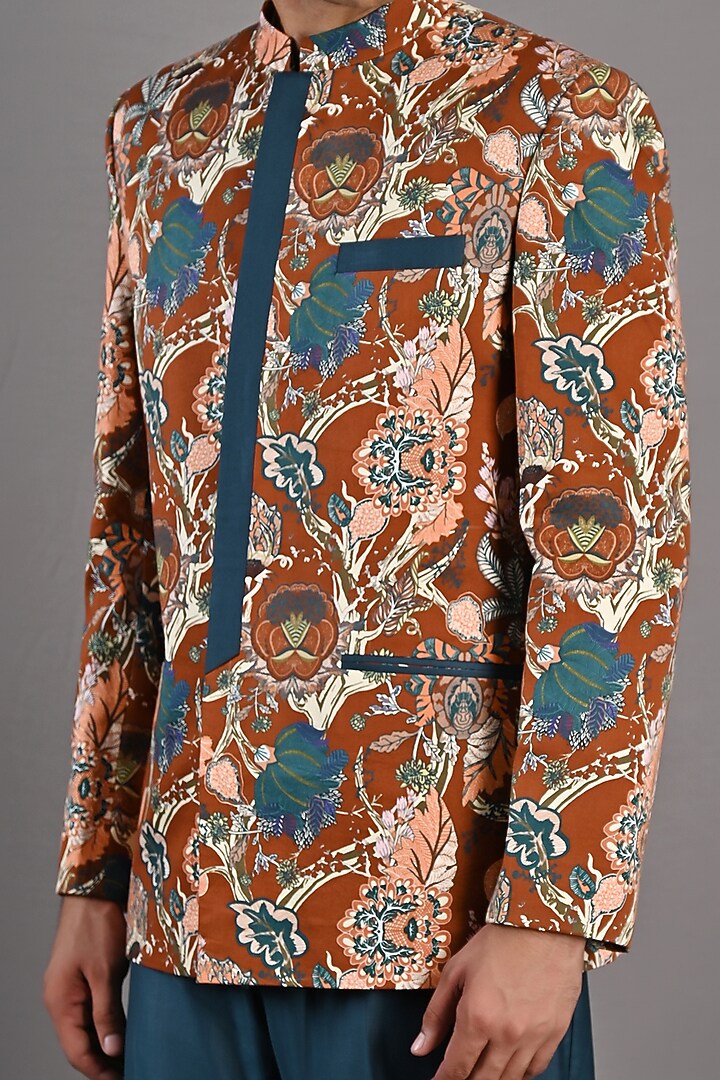 Maroon Printed Wedding Bandhgala Set by Bohame Men at Pernia's Pop Up Shop