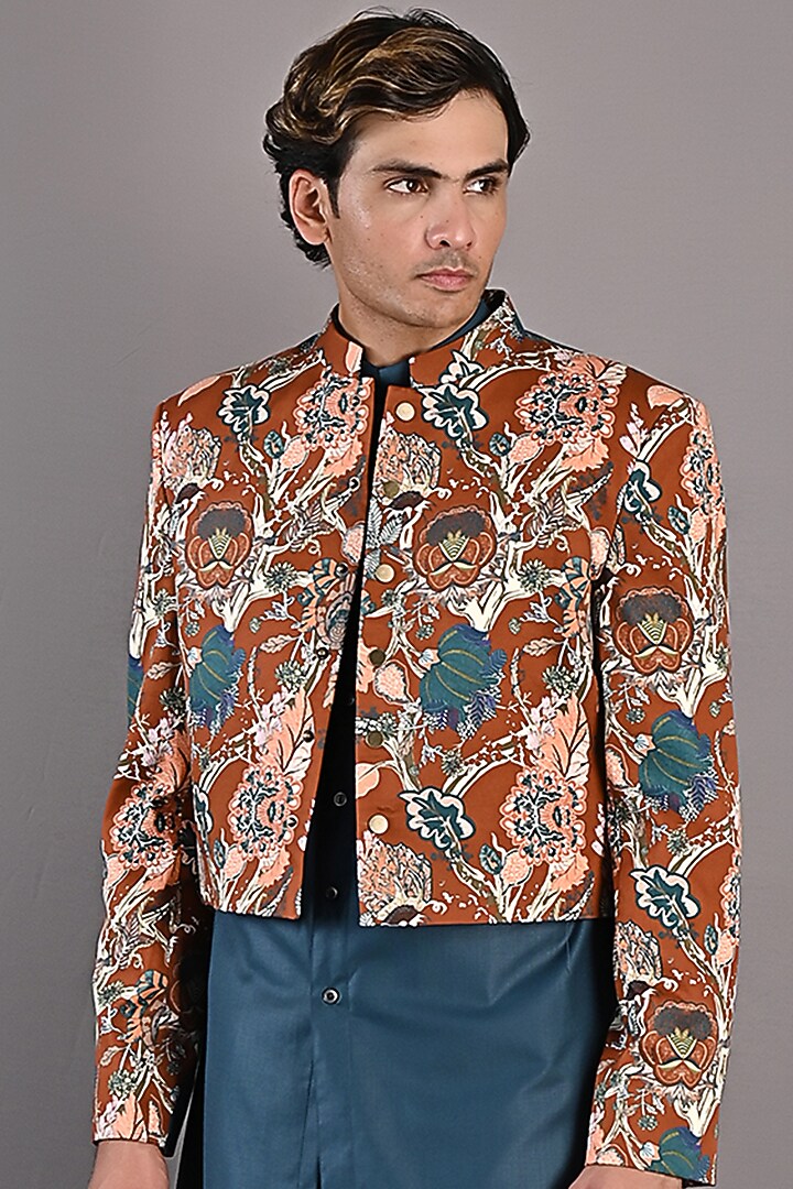Maroon Printed Indo-Western Set by Bohame Men at Pernia's Pop Up Shop
