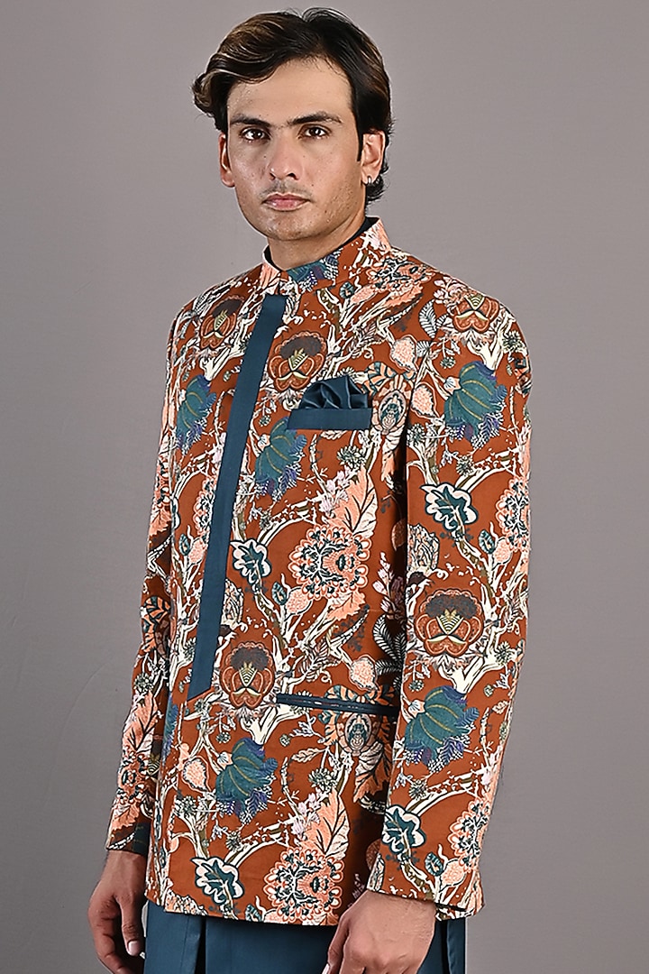 Maroon Digital Printed Wedding Bandhgala Set by Bohame Men at Pernia's Pop Up Shop