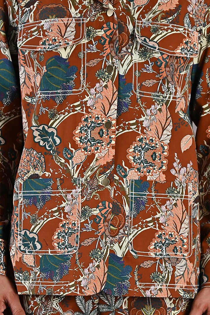 Maroon Printed Shacket Set by Bohame Men at Pernia's Pop Up Shop