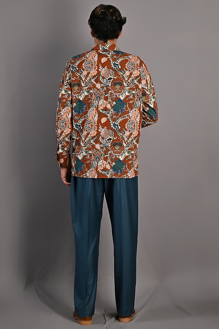 Maroon Linen Printed Shacket Set by Bohame Men at Pernia's Pop Up Shop